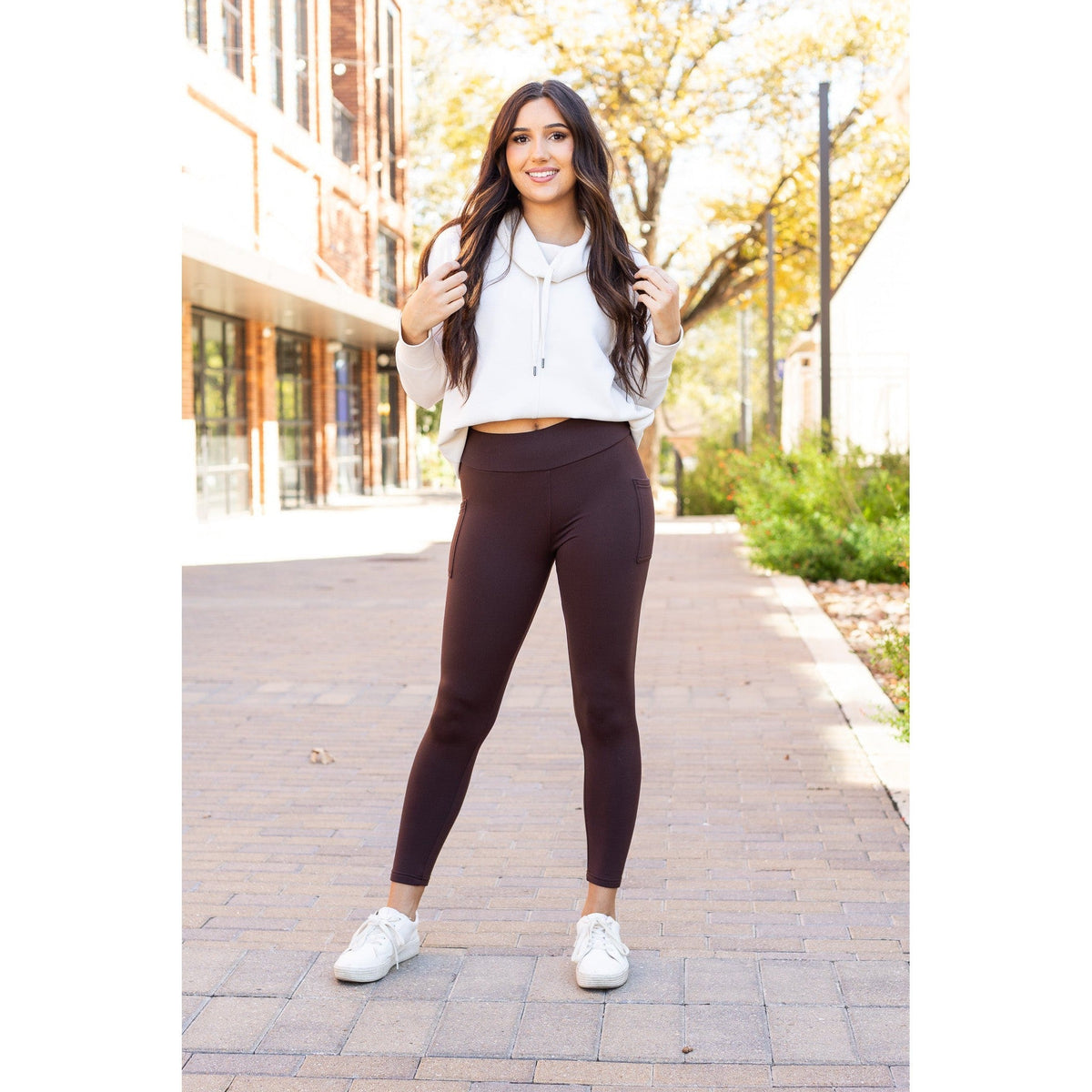 The Belle - Brown FLEECE Full Length Leggings with Pockets*