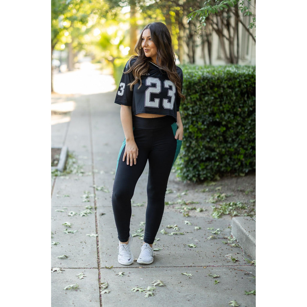 Gracie- Green Panel Full Length Leggings