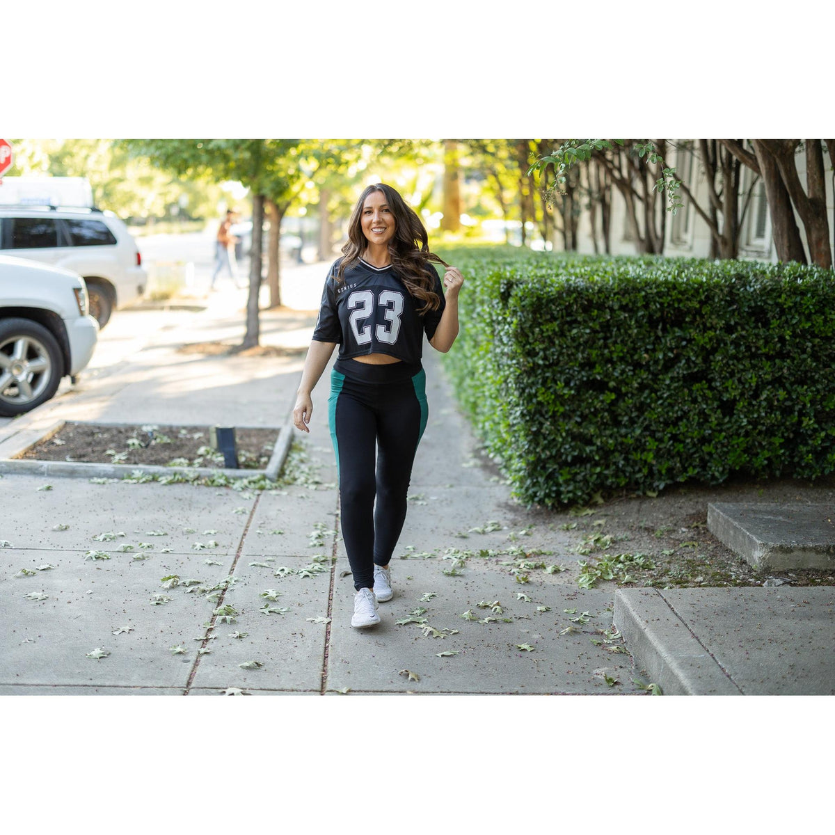 Gracie- Green Panel Full Length Leggings