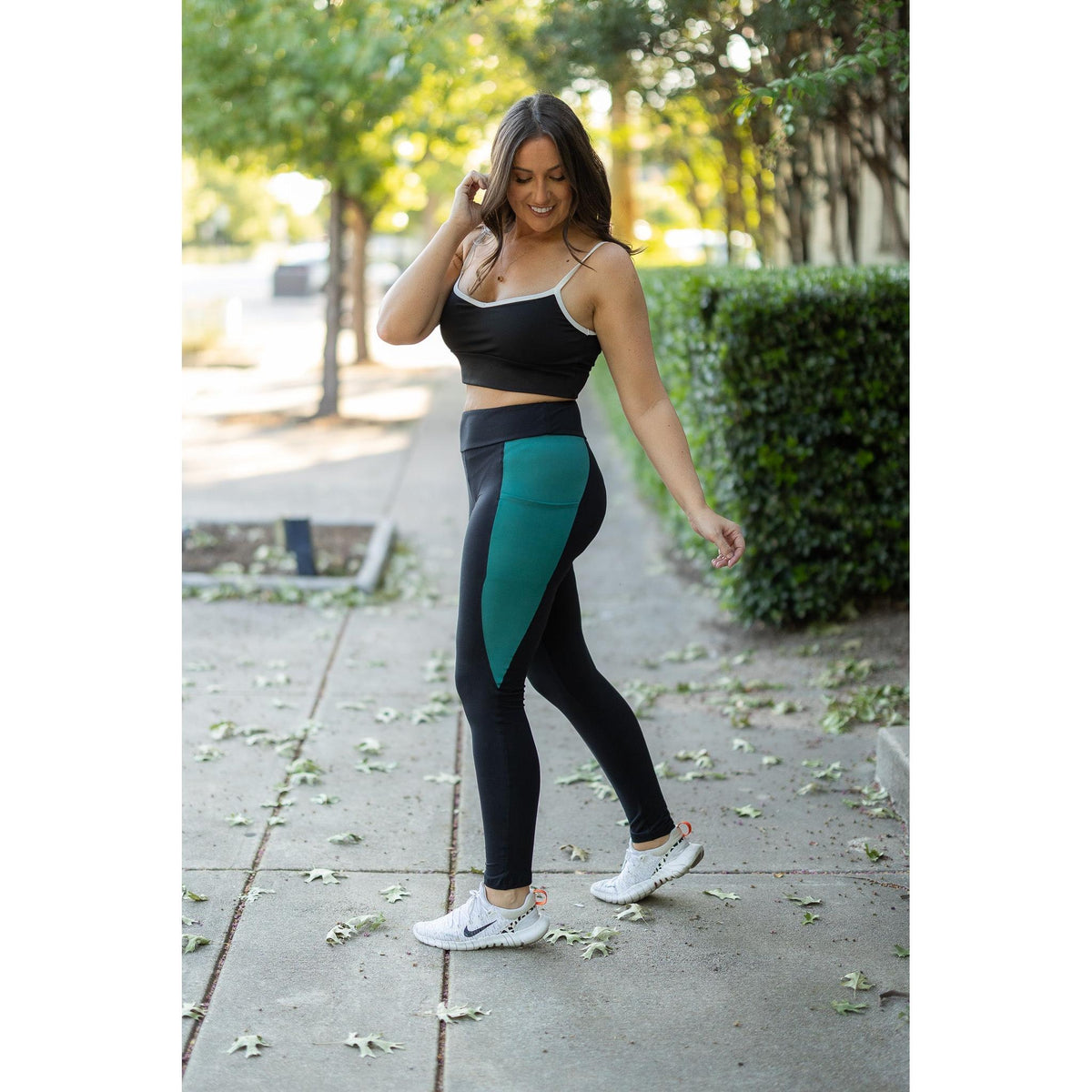 Gracie- Green Panel Full Length Leggings