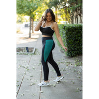 Gracie- Green Panel Full Length Leggings