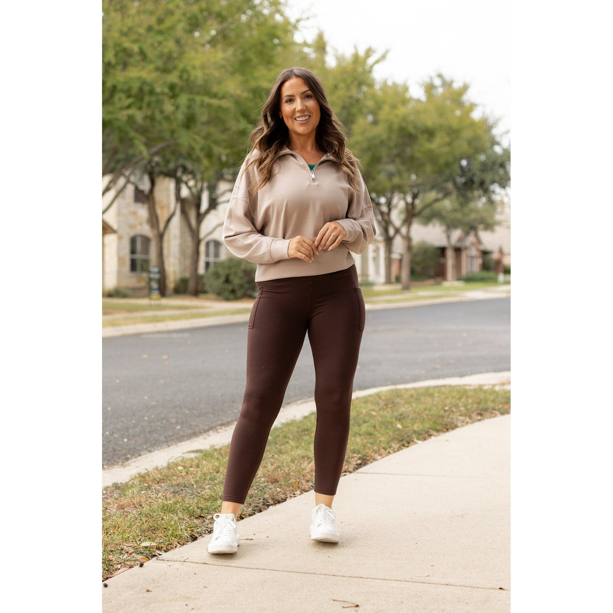 The Belle - Brown FLEECE Full Length Leggings with Pockets*
