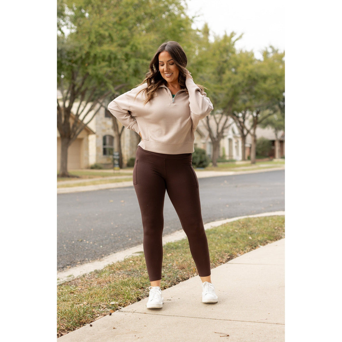 The Belle - Brown FLEECE Full Length Leggings with Pockets*