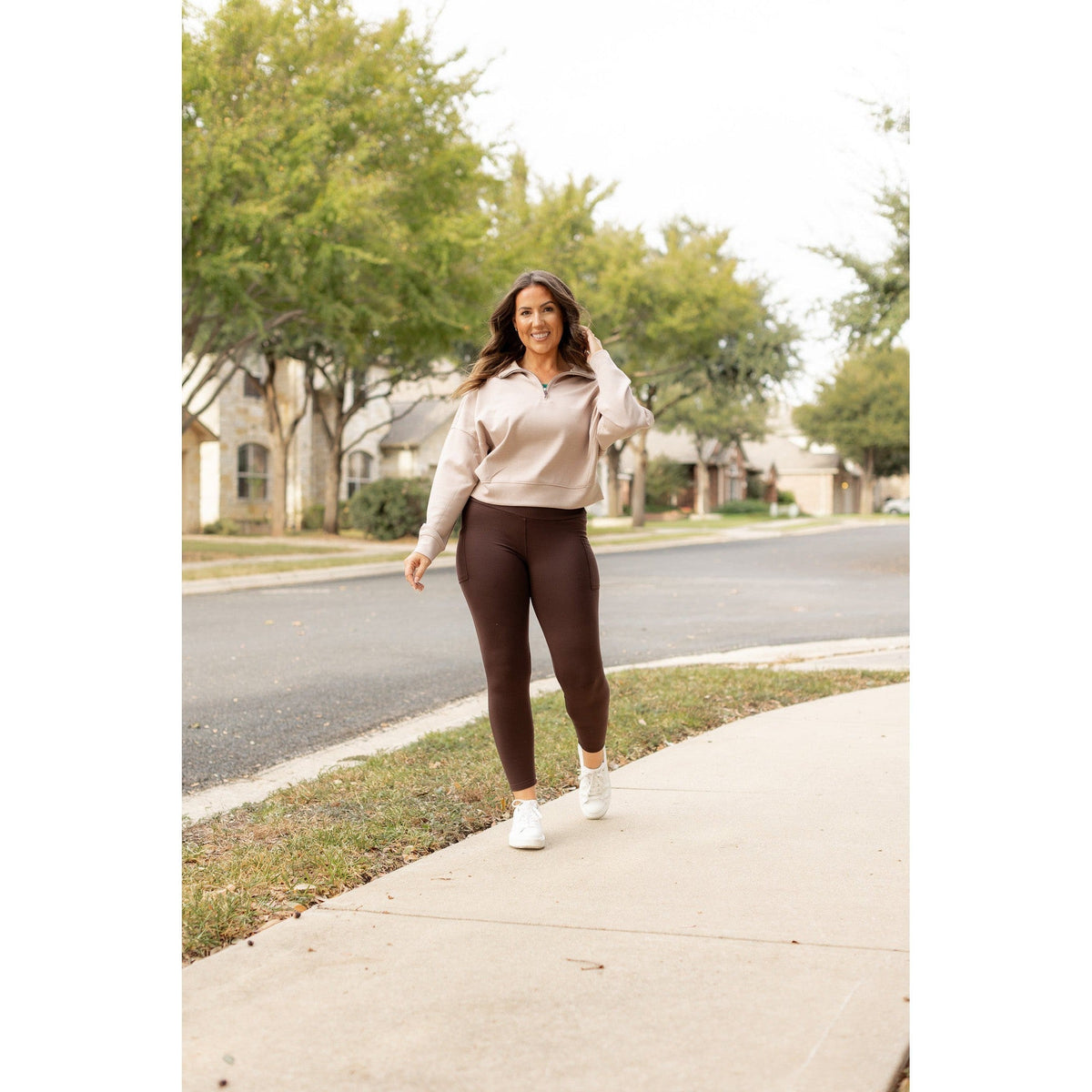The Belle - Brown FLEECE Full Length Leggings with Pockets*
