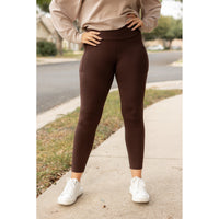 The Belle - Brown FLEECE Full Length Leggings with Pockets*