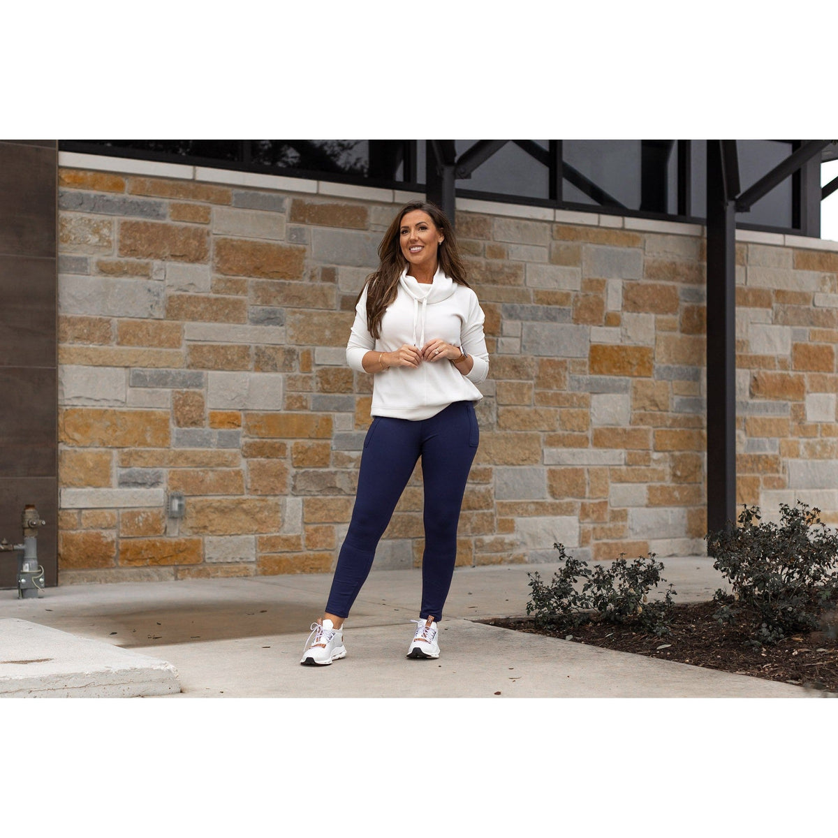 The Nicole - Navy FLEECE Full Length with Pocket Leggings