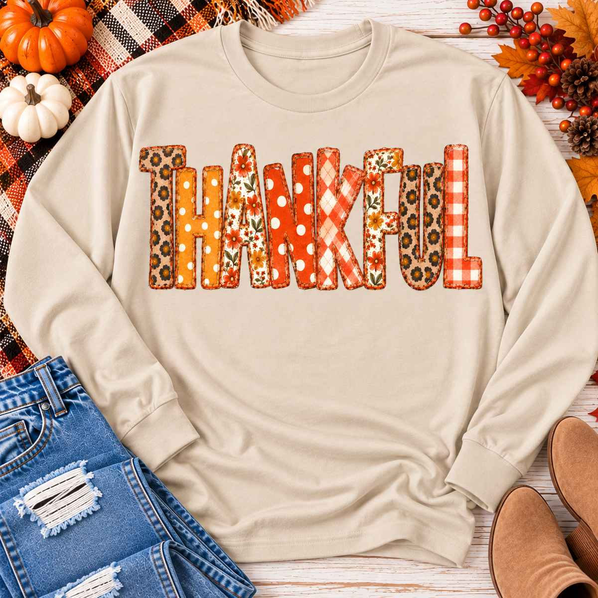 Thankful Patchwork Graphic Apparel