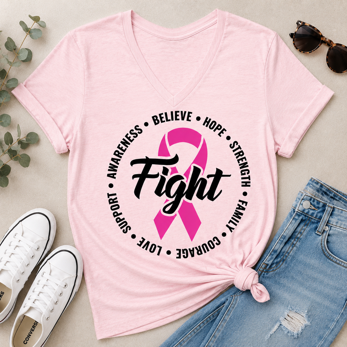 Breast Cancer Awareness V-NECK Graphic Tee