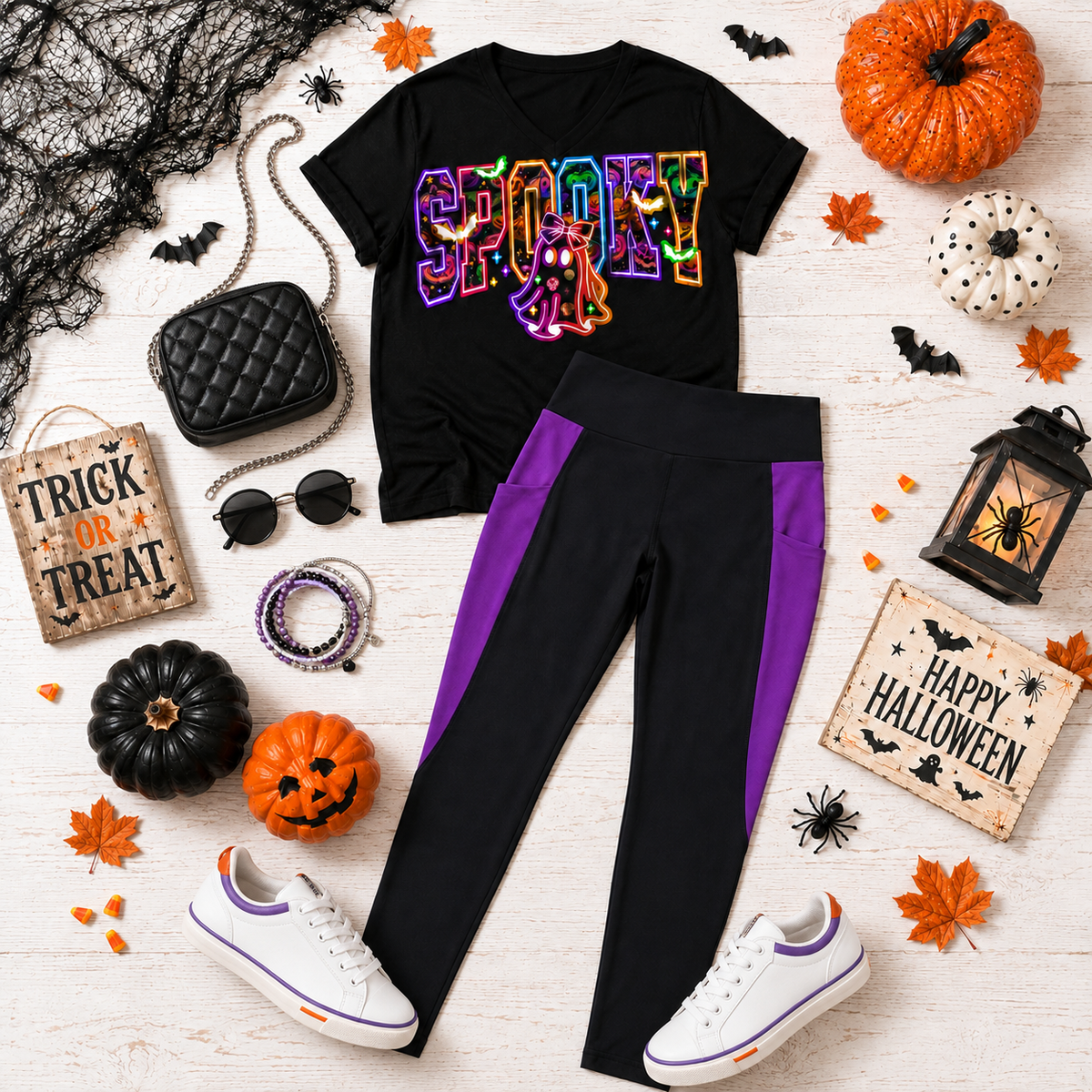 SPOOKY CREWNECK Graphic V-Neck Tee
