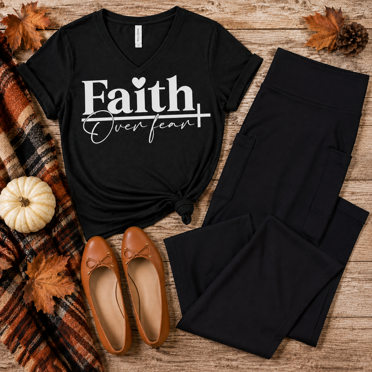 Faith Over Fear Black V-NECK Graphic Tee
