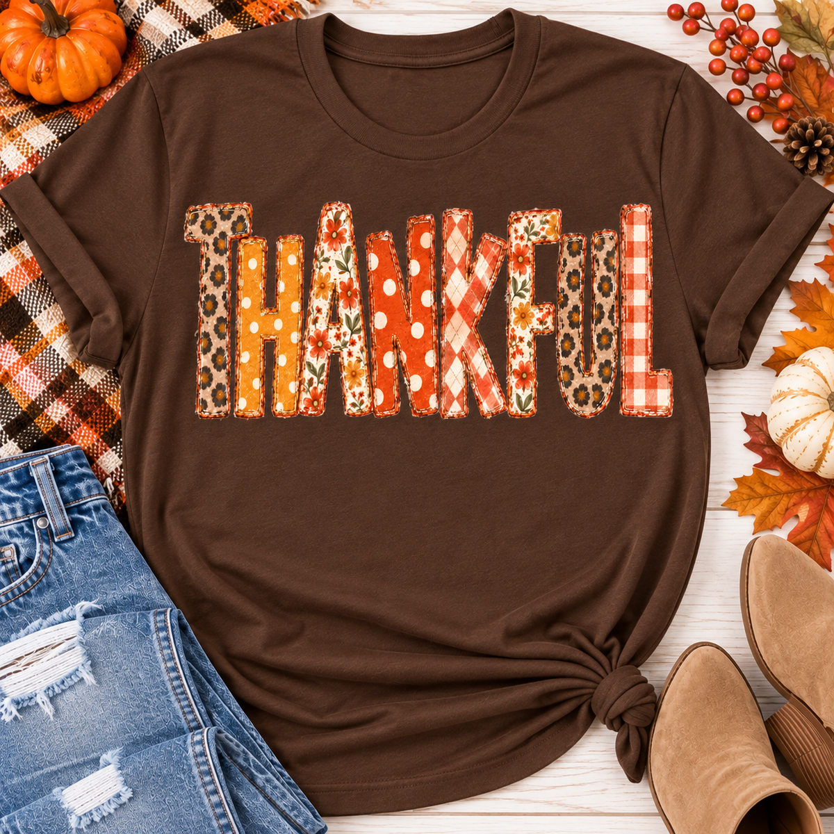 Thankful Patchwork Graphic Apparel