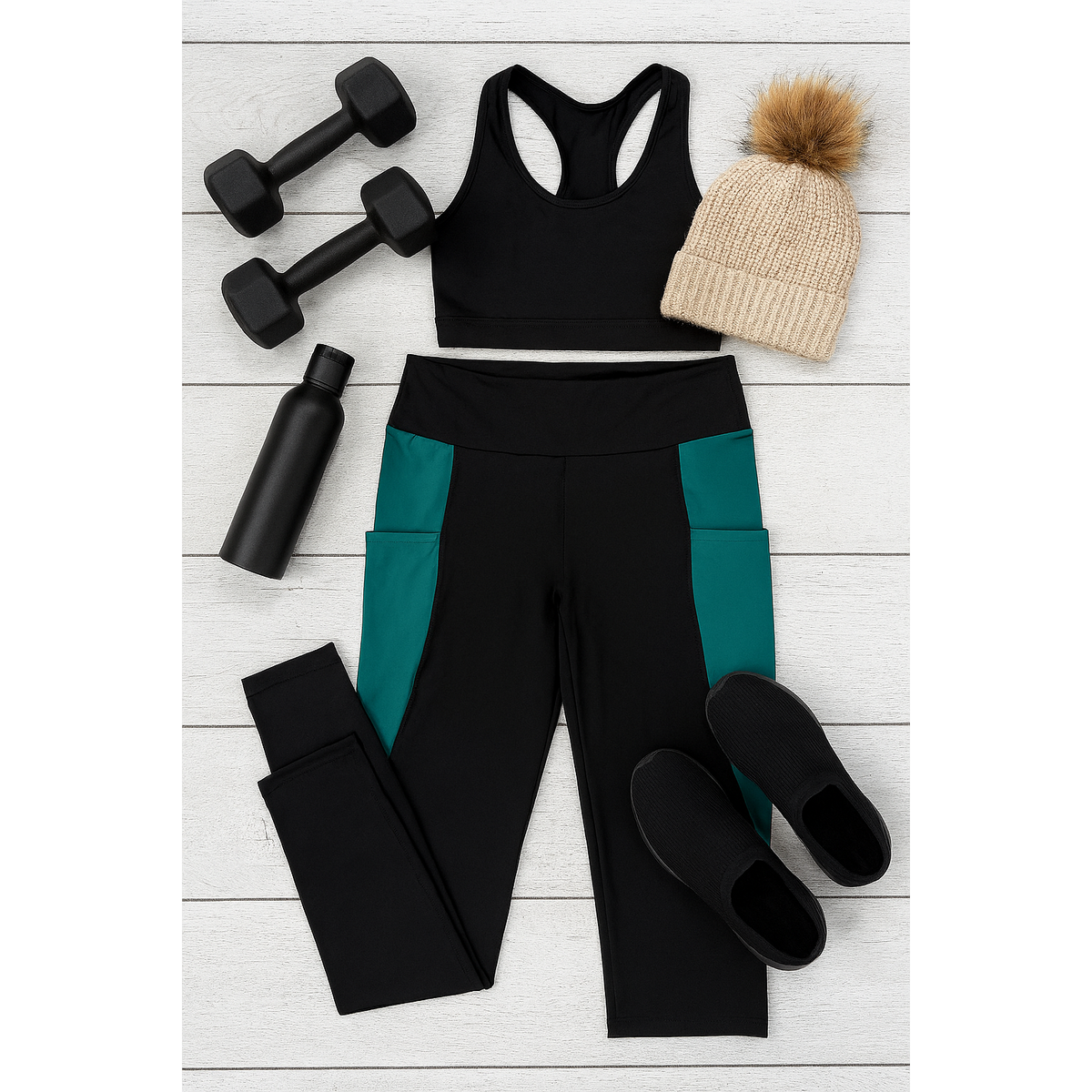 Gracie- Green Panel Full Length Leggings
