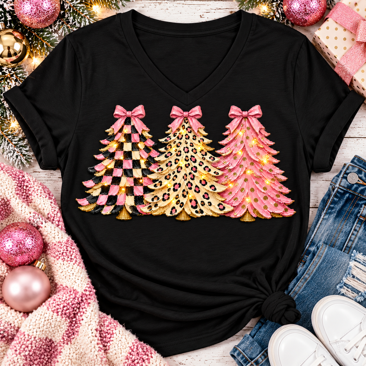 Girly Christmas Trees Graphic Apparel